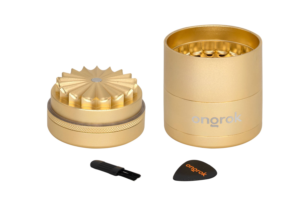New Size! Mini 5 Piece, Flower Petal Toothless Grinder (55mm) ONGROK USA Gold