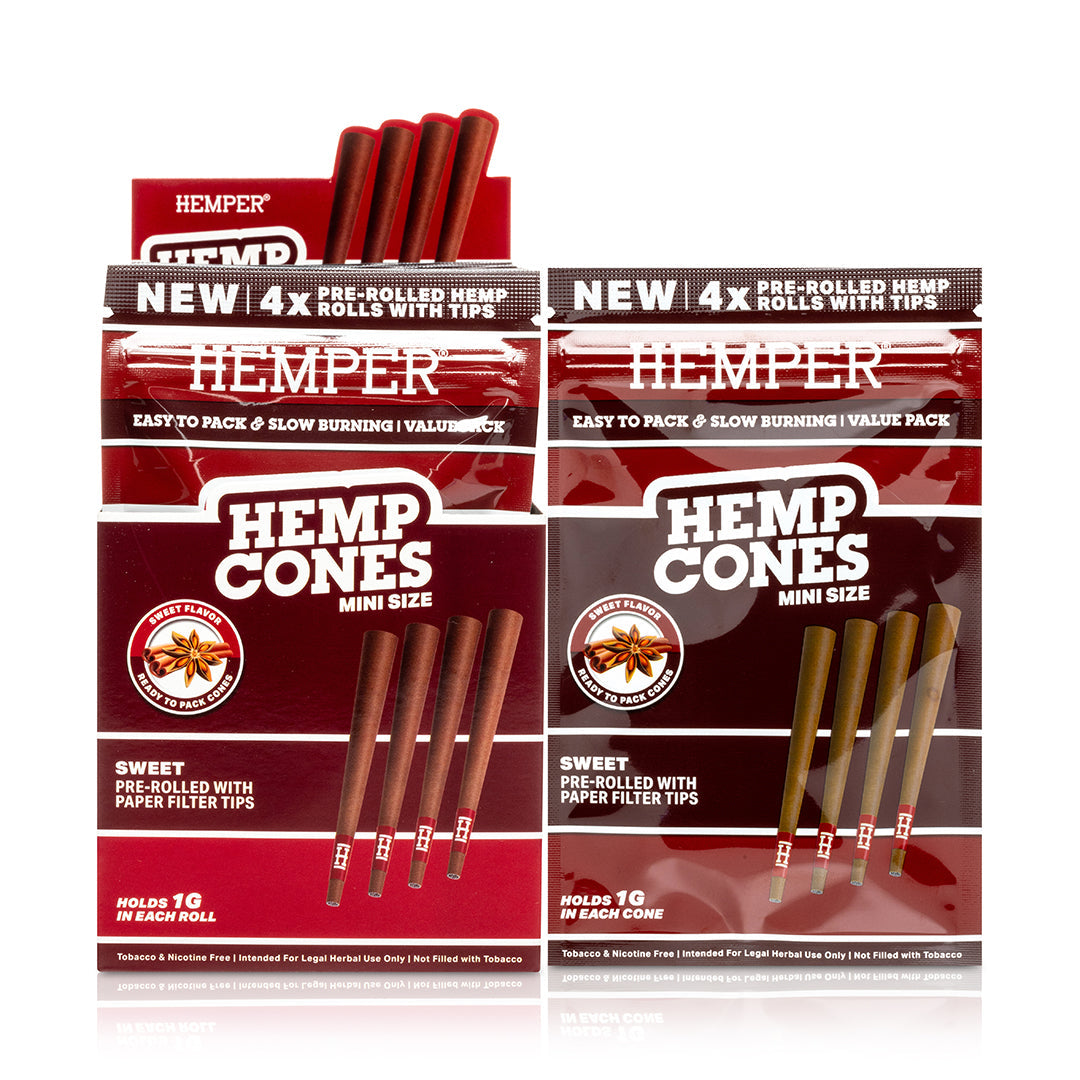 Pre-Rolled Mini Size Paper Tip Hemp Cones | 4PK Display