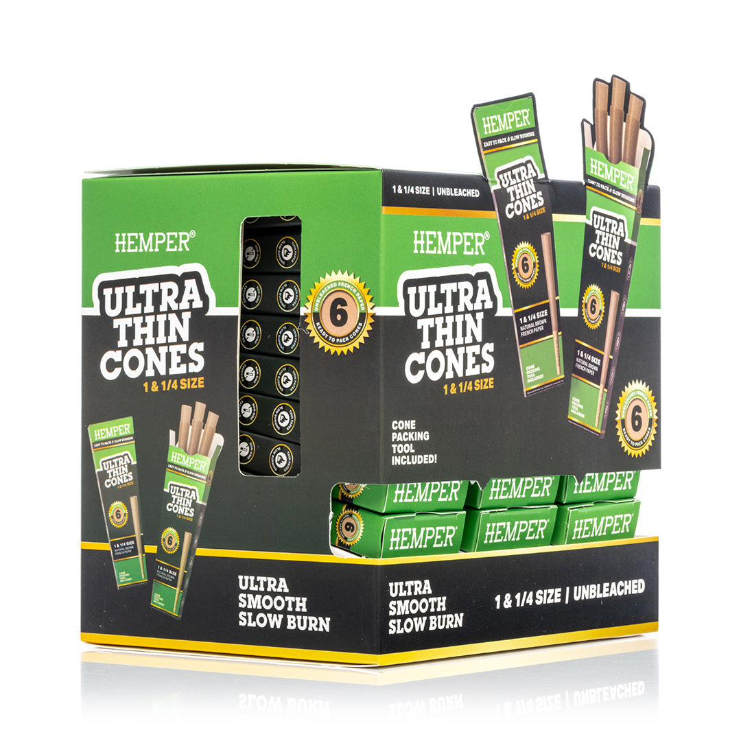 Ultra Thin Pre-Rolled Cones French Unbleached Paper - 6 Pack - 1 1/4 Size