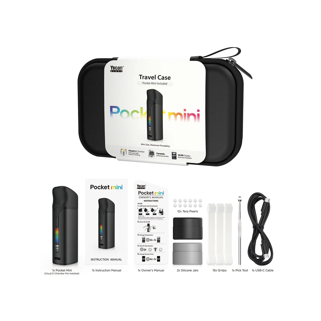 Yocan Black Pocket Mini with Travel Kit Bundle