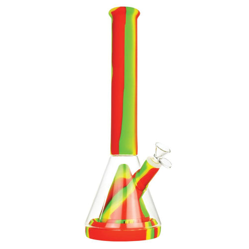 Silicone Glass Water Pipe 6.4'' Dab Rig Beaker Bubbler Smoking Pipe Tube  Hybrid Pipe Portable Dry Herb Hookah With 14mm Glass Bowl