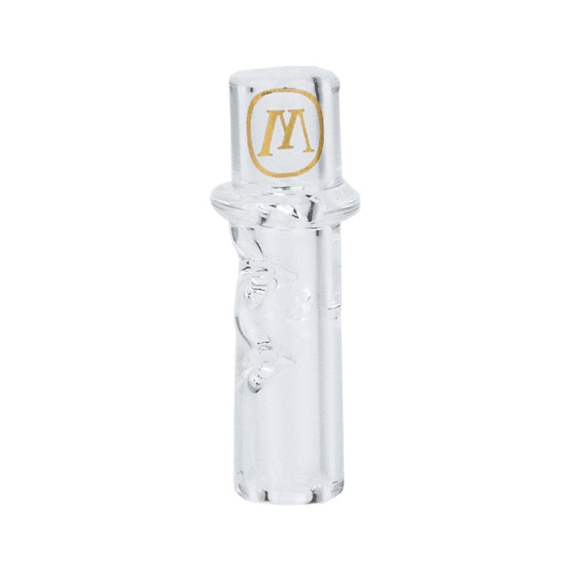 a glass pipe with a gold monogrammed logo