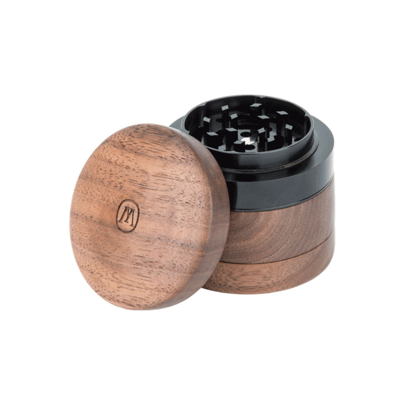 a wooden container with a black lid and a wooden lid