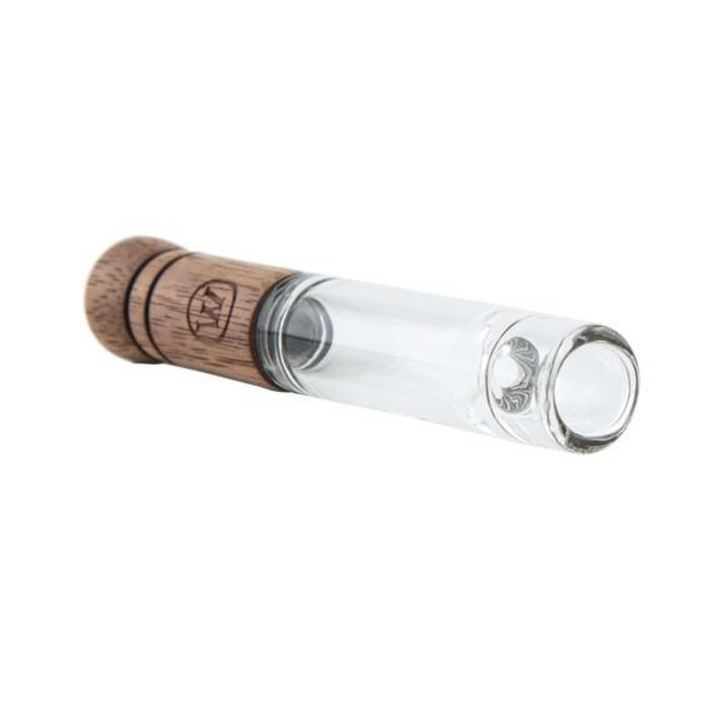 a glass and wood lighter on a white background