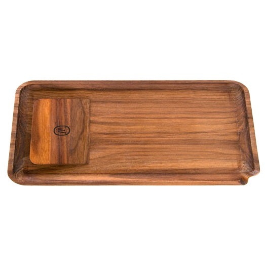 a wooden cutting board with a wooden handle