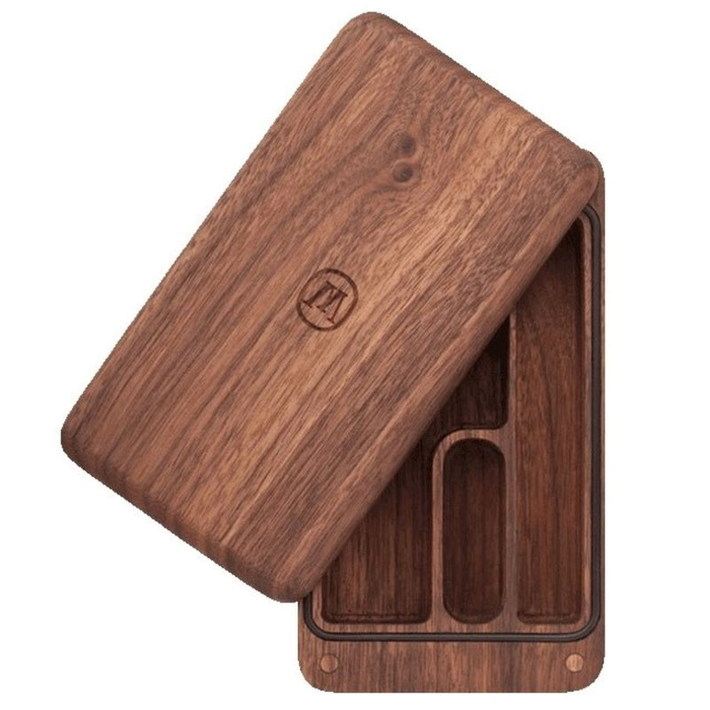 a wooden cutting board with a knife and fork in it