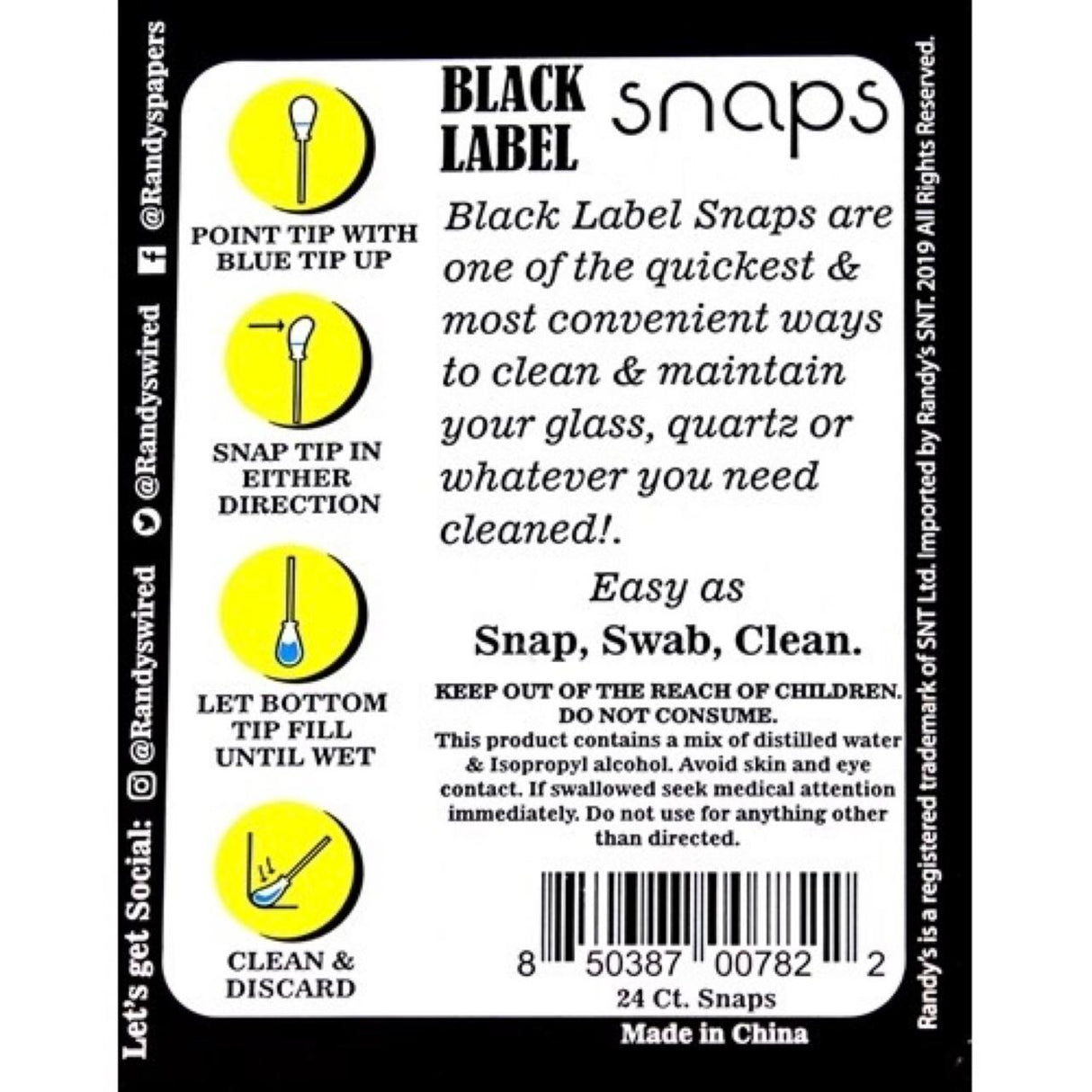 Randy’s Black Label Snaps - Alcohol Filled Cotton Swabs
