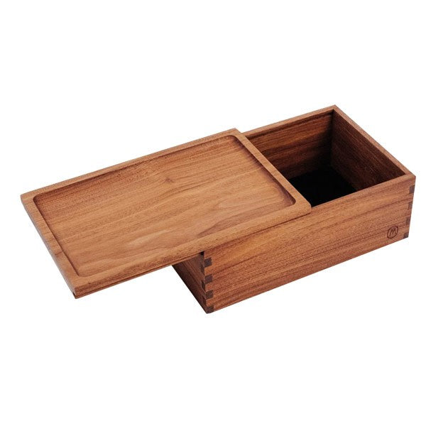 a wooden box with a lid on a white background