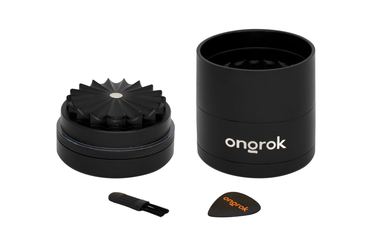 New Size! Mini 5 Piece, Flower Petal Toothless Grinder (55mm) ONGROK USA Black 