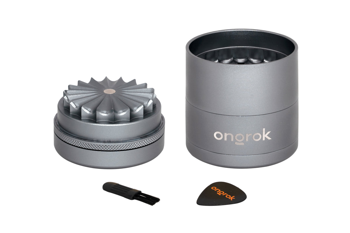 New Size! Mini 5 Piece, Flower Petal Toothless Grinder (55mm) ONGROK USA Gun Metal 