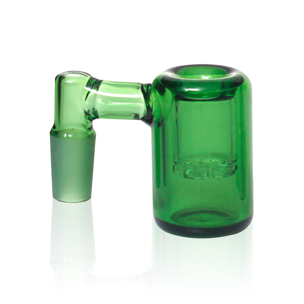 Dry Herb Green Glass Sidecar Style 14MM Male 90°-Degree Frosted Joint Ash Catcher with Built-In Flower Bowl