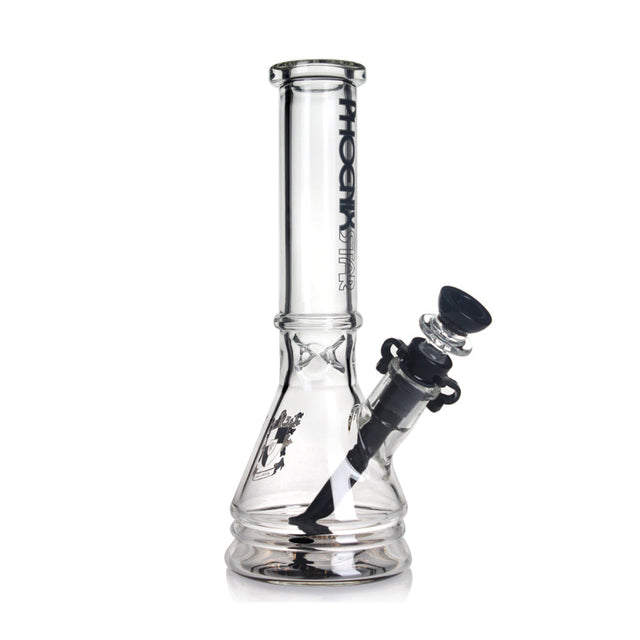 Phoenix Star New Design 10-Inches Glass Beaker Bong with Black Flower Bowl, Keck Clips & Downstem At Honeybee Herb