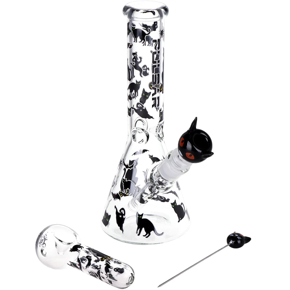 Pulsar Superstitious Kitty Glow Bong Hand Pipe Bundle