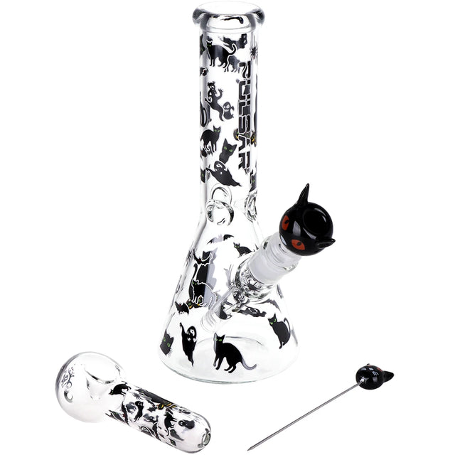 Pulsar Superstitious Kitty Glow Bong Hand Pipe Bundle