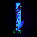 Skeleton Under The Rainbow Glow 11.5" Straight Tube Bong