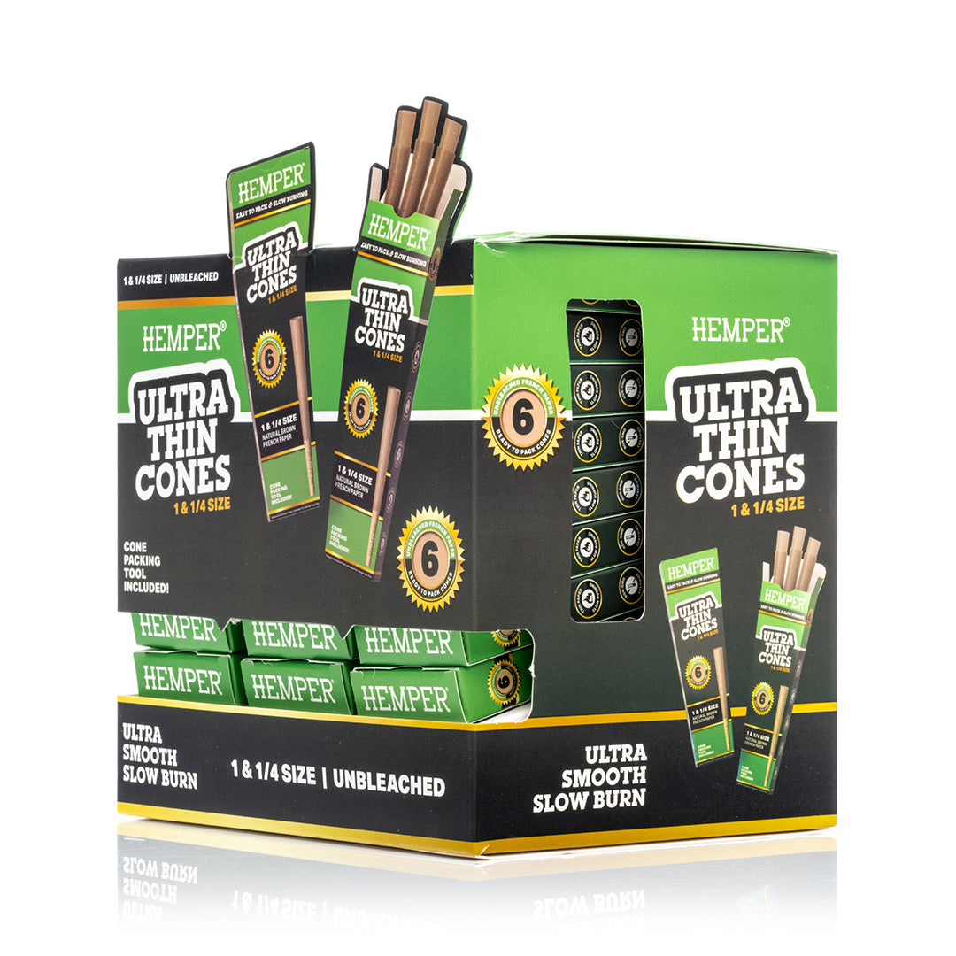 Ultra Thin Pre-Rolled Cones French Unbleached Paper - 6 Pack - 1 1/4 Size