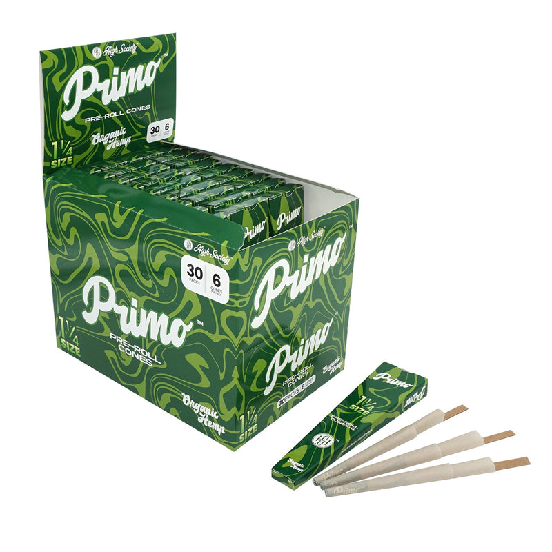 High Society Primo Organic Hemp PreRoll Cones with Filter 1.25" Box of 30 Units