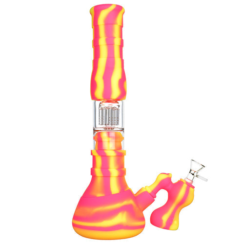 Indestructible Silicone Bong w. Glass Tree Perc & Bubbler Ashcatcher Pink & Yellow