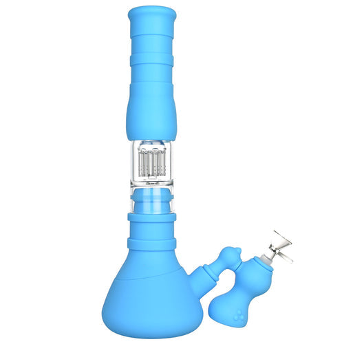 Indestructible Silicone Bong w. Glass Tree Perc & Bubbler Ashcatcher Blue