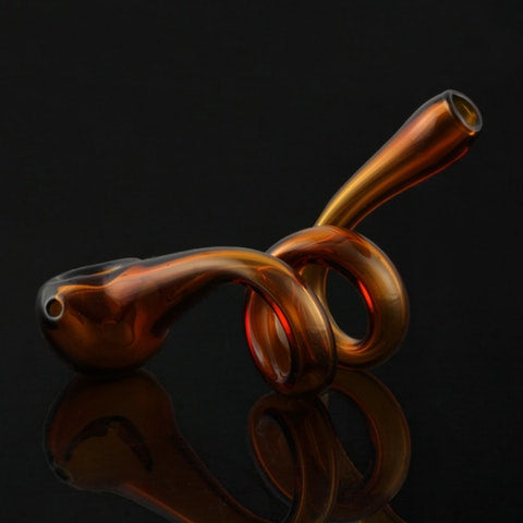 Amber Curly Q Gandalf Hand Pipe - CaliConnected