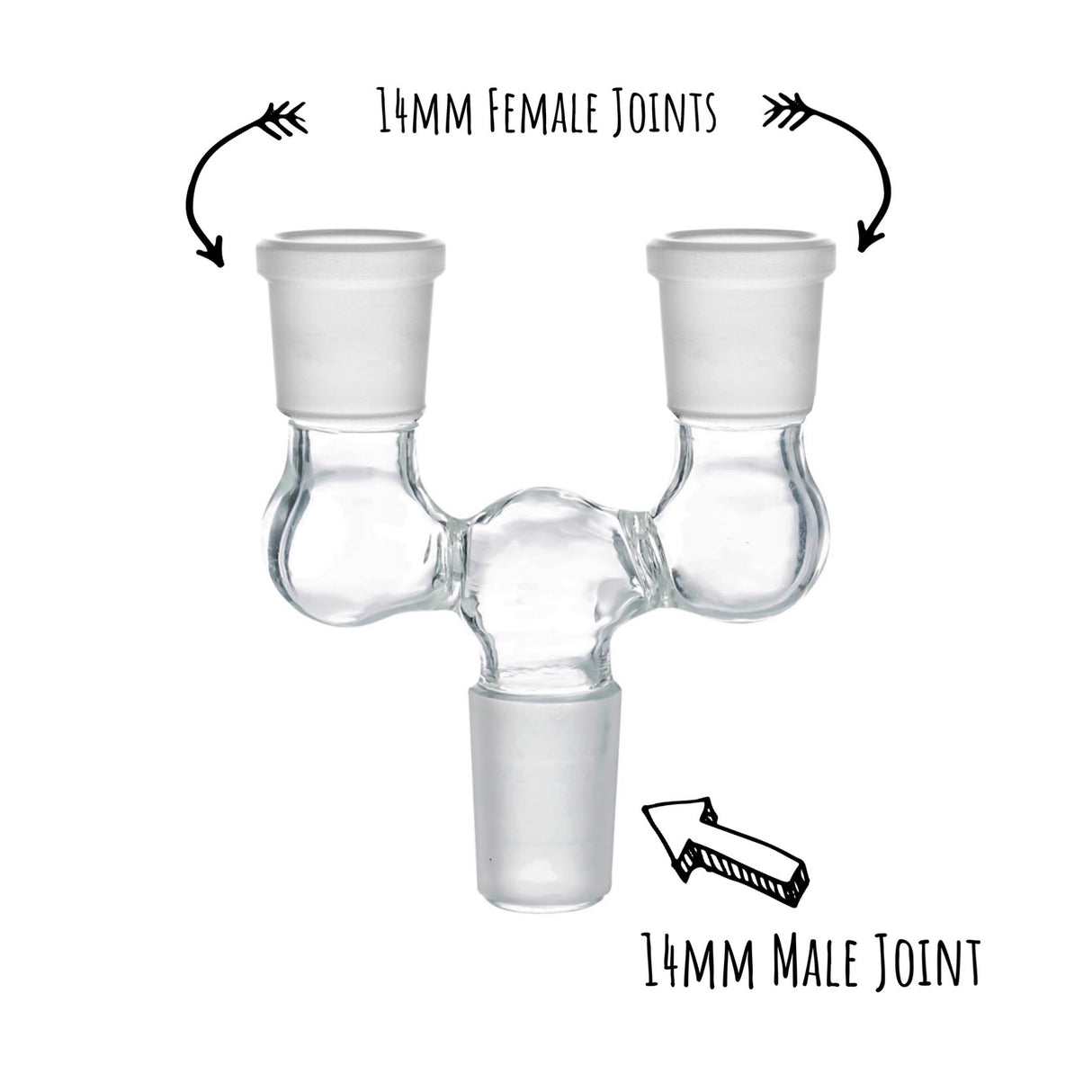 Double Bowl Joint Adapter - 14mm Male to Dual 14mm Female 