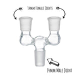 Double Bowl Joint Adapter - 14mm Male to Dual 14mm Female 