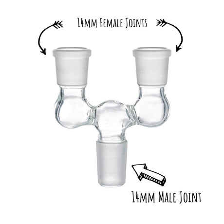 Double Bowl Joint Adapter - 14mm Male to Dual 14mm Female 