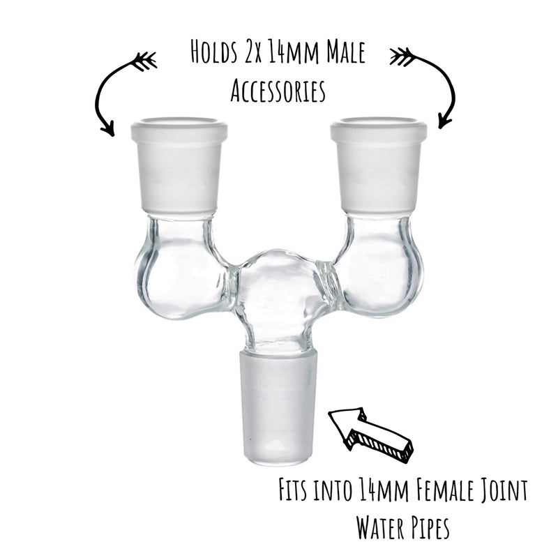 Double Bowl Joint Adapter - 14mm Male to Dual 14mm Female 