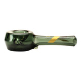 a green glass pipe with a yellow stripe