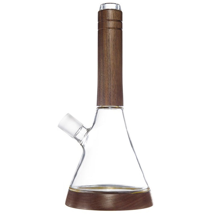 a glass flask with a wooden stopper