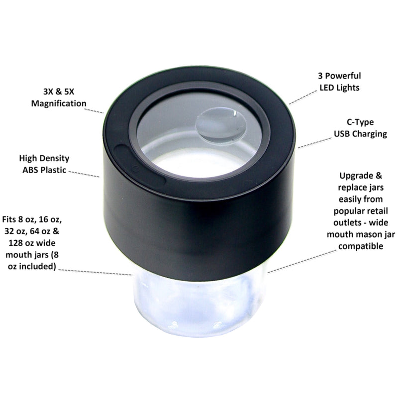 MasonBrite LED Magnifying Mason Jar (Version 3.0)
