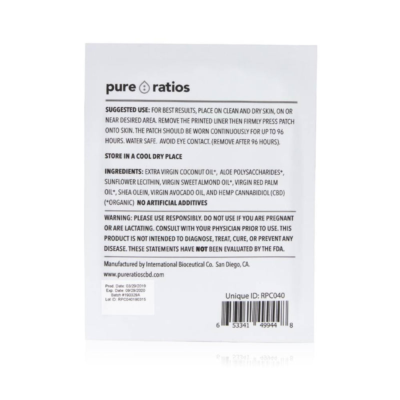 Pure Ratios 96-Hour CBD Patch (40mg CBD each)