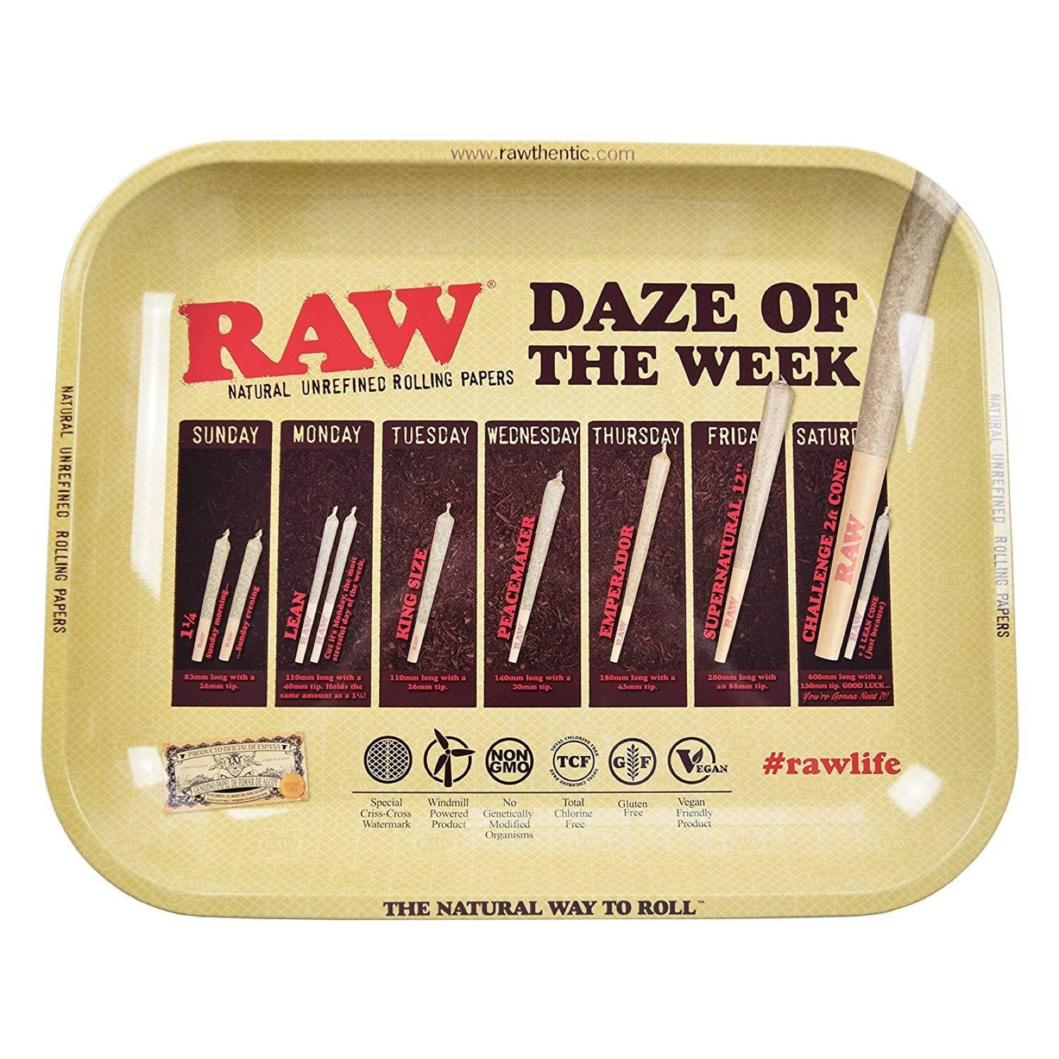 Raw® Daze Of The Week Large Metal Rolling Tray (14" x 11") 