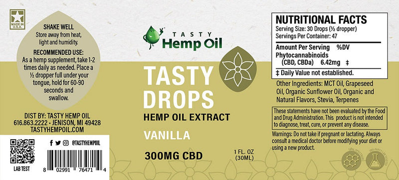 Tasty Drops Hemp Oil Tincture (1oz, 300mg CBD) 💦 