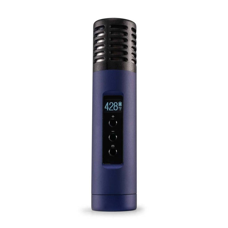 a blue microphone with a clock on it