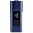 a blue electronic device with the time displayed
